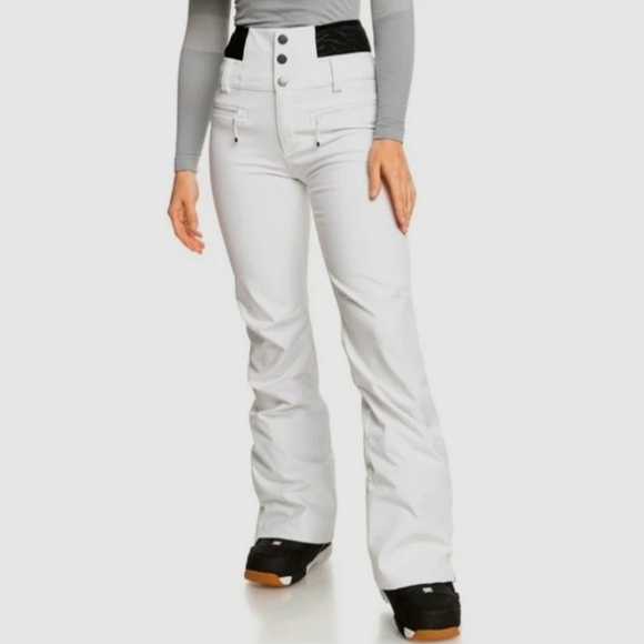 Roxy Rising High Snow Pants, Bright White with Black Band at Waist - Picture 1 of 8